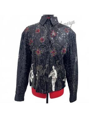 Just Fabulous Vintage Women's Fireworks New Year's Eve Silk Sequin Jacket Size S